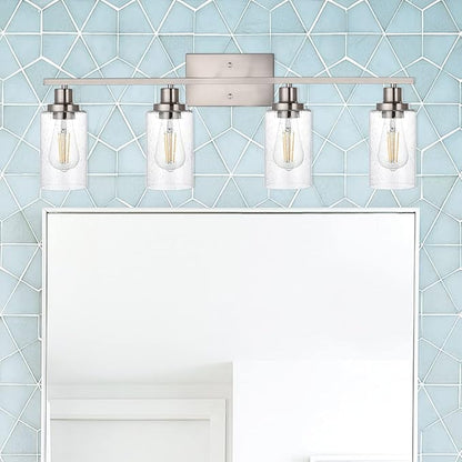 WINSHEN 4-Lights Modern Vanity Light Fixtures for Bathroom Over Mirror, Farmhouse 31-Inches Length Seeded Glass Bath Wall Sconce Lighting in Brushed Nickel