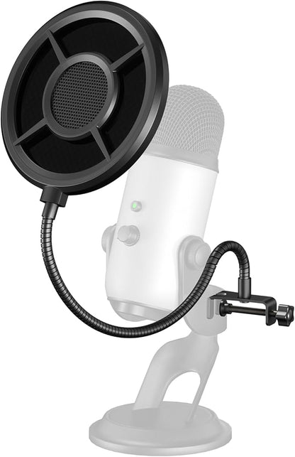 Microphone Pop Filter,Aokeo Mic Mask Shield,Three-layer Wind Pop Screen With Flexible 360° Gooseneck Clip Stabilizing Arm For All Microphone