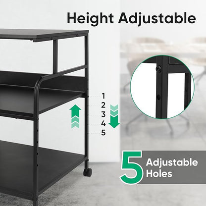 GCCSJ Large Printer Stand，3 Tier Printer Cart with Adjustable Storage Shelf，23.6 x18.9 x 29.5 inches Printer Stand for Home Office, Stands for Heat Press Scanner Fax, Industrial Style, Black