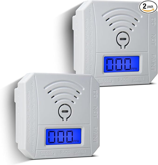 TALLPOWER Carbon Monoxide Detector,CO Gas Monitor Alarm,CO Sensor with LCD Digital Display and Sound Warning,CO Alarm with Sensitive CO Sensor,Battery Powered,for Home,Bedroom,Warehouse(2 Packs)