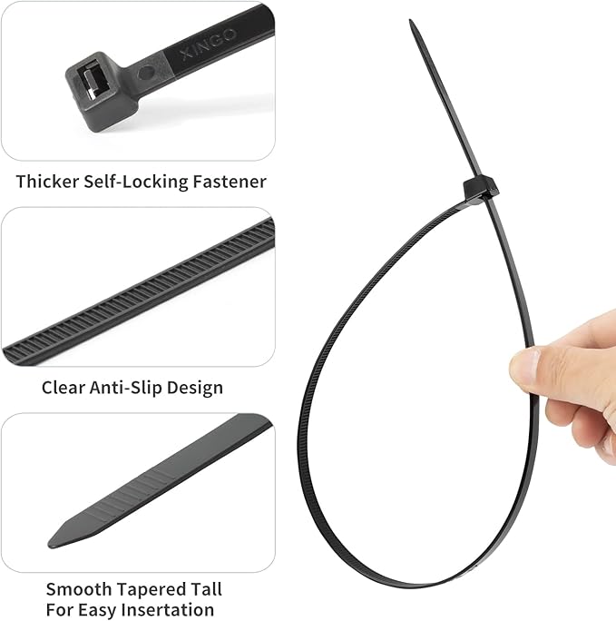 XINGO 30 inch Black Zip Ties Heavy Duty 40 PCS, 200 LBS Ultra Strong Plastic Wire Ties, Large Cable Ties xtra Long Tie Wraps, Indoor and Outdoor UV Resistant