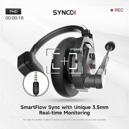 SYNCO XTALK X2 Wireless Headset Intercom System 2.4GHz 400 Meters Noise Cancellation Communication Headset for 2 Persons Live Streaming Movie Shoot Team Communication