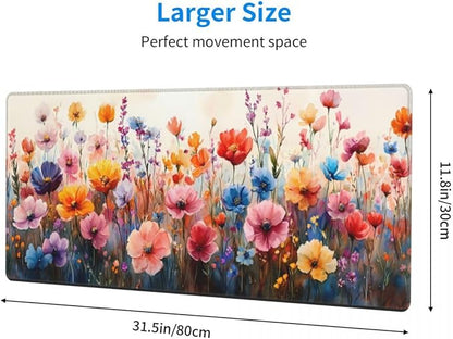 CANFLASHION Desk Pad,Office Desk Mat 31.5"×11.8" Large Gaming Mouse Pad,Durable Extended Computer Mouse Pad,Waterproof Thick Big Mouse Pads with Non-Slip Rubber Base Office Home Watercolor Wild Flower