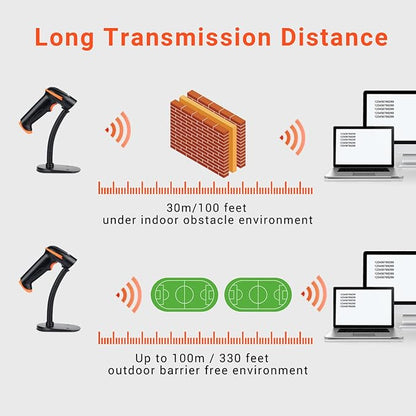 Tera Barcode Scanner Wireless 1D Laser Cordless Barcode Reader with Battery Level Indicator, Versatile 2 in 1 2.4Ghz Wireless and USB 2.0 Wired with Stand Model 5100-Z