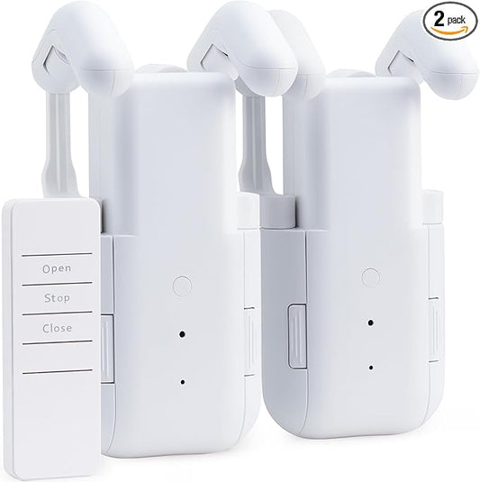 Takkicept Automatic Curtain Opener 2 Pack: Smart Electric Curtains Closer Robot with Remote Control｜No Drill Quiet Motor｜Compatible for Roman Rods, T & U Tracks｜Long-Lasting Battery for Bedroom & Home
