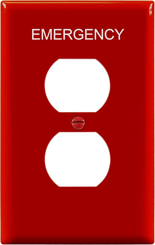 ENERLITES Duplex Receptacle Outlet Wall Plate with Emergency Label, Electrical Outlet Cover, Mid-Size Size 1-Gang 4.88" x 3.11", Unbreakable Polycarbonate Thermoplastic, UL Listed, 8821M-ER, Red