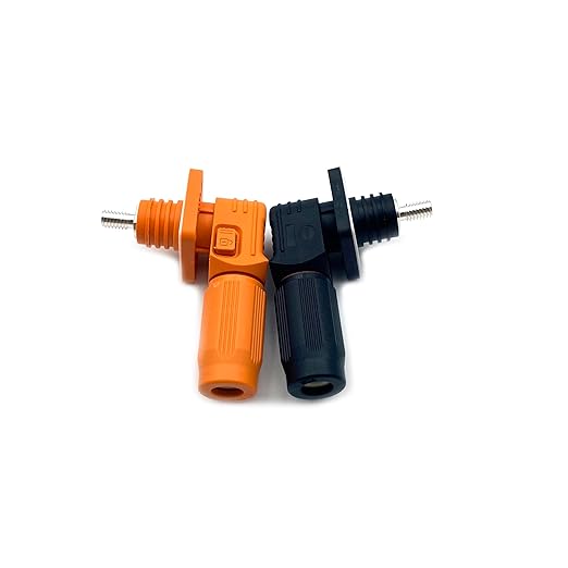 120A Battery Energy Storage Connector, 25mm² High Current Connectors IP67 Waterproof Stud Wiring Power Adapter Quick Plug Terminal Right Angle Plug and Socket (1000V Black+Orange)