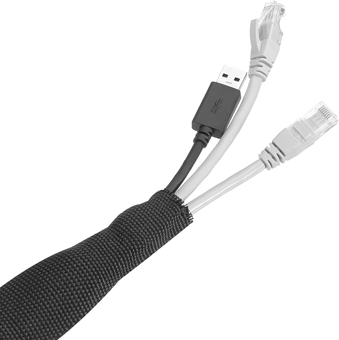 MECCANIXITY Braided Cable Sleeves Heat Shrinkable Fabric Sleeving, 7/8" 3ft Black 2:1 Ratio Heat Shrinkable Cord Protector for Harness Cable, Network Cable Protection, Cable Management
