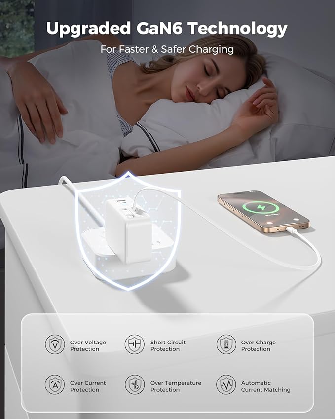 SUPERONE Retractable iPhone Charger, 4-Port USB C Charger Block, iPhone Chargers Fast Charging with Dual USB C Cable, Wall Chargers for iPhones 16/15/14/13/12/11 Series, Pad, Samsung, Pixel