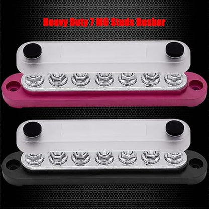 7 x M6 (1/4") Studs Power Distribution Block Bus Bar 12V, Ampper 5.9" HD 150A Marine BusBar Battery Distribution Block W/Cover for Car Boat Solar (Red & Black)