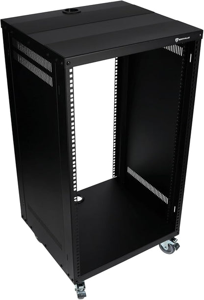 Rockville RR18U 18U Live Sound/Recording Studio Rack Case with Wheels, Reversible Rack Rails, Front & Rear Mounting, Cable Management Ports, 440lb Capacity