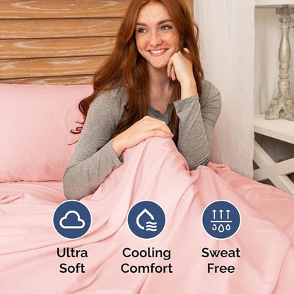 Full XL Bed Sheet Set - 4 Piece Extra Long Extended Full XL Sheets - Soft, Breathable & Cooling - Fits 8" to 16" Mattress w/ Deep Pockets - 54" x 80" - Easy-Fit, Wrinkle & Fade Resistant - Baby Pink