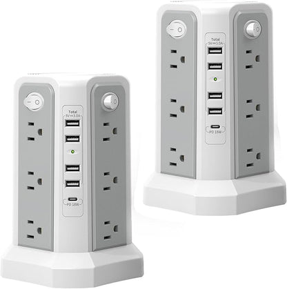 PASSUS Surge Protector Power Strip with USB C Port,10FT Extension Cord with 12 AC Outlets, Power Strips with Surge Protection for Home Office DormRoom