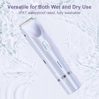 Bikini Trimmer for Women 2 in 1 Dual Head - IPX7 Waterproof Painless Electric Razors for Beauty, Pubic Hair, Face, Legs & Underarms– Portable Cordless Shaver with Fast Charging, Easy Cleaning (Blue)