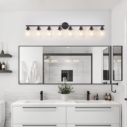 Guliaofo 8-Light Black Vanity Lights, Modern Bathroom Light Fixtures with Clear Glass Shade, Wall Lamps for Mirror Kitchen Hallway Cabinet Living Room Sconces Lights - E26