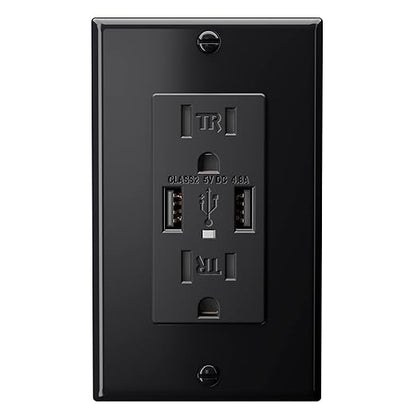 EverElectrix 2-Pack 4.8A Black Wall Outlet With USB Ports - 15Amp Duplex Tamper Resistant Charger, UL Listed, Electrical Receptacle With Dual USB