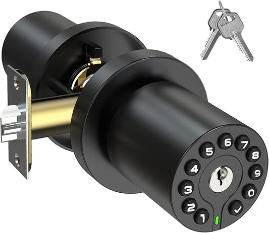 BOTHSTAR Keypad Door Knob with Key,Keyless Entry Door Lock, Code Locks Door Knob, Auto Lock,50 User Code,Easy to Install,for Home,Office,Hotel,Bedroom,Garage,No Deadbolt, Matte Black Finish