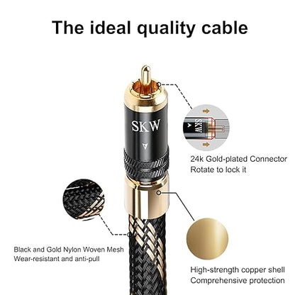 SKW Audiophiles Subwoofer Lock RCA Cable RCA to RCA Multiple Shield with Ultra-high Purity Copper Digital Coaxial Cable for HiFi Systems 9.8ft/3m