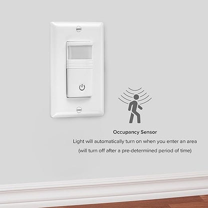 Maxxima Occupancy Vacancy Motion Sensor PIR Wall Switch, 3-Way or Single Pole Wall Plate Included, Commercial or Residential, 120-277V
