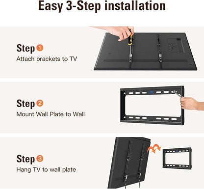 Mounting Dream Tilting TV Mounts for Most 26-60 Inch LED, LCD TVs up to VESA 400 x 400mm and 88 LBS Loading Capacity, TV Wall Mount with Unique Strap Design for Easily Lock and Release MD2268-MK