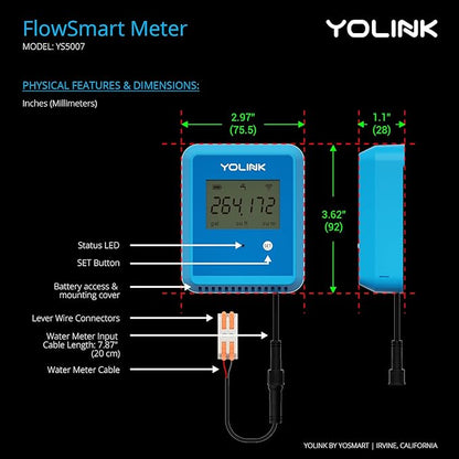 YoLink FlowSmart NSF Smart Water Monitor and Leak Detection: 1 Inch Advanced Smart Home Water Meter, Hub Included