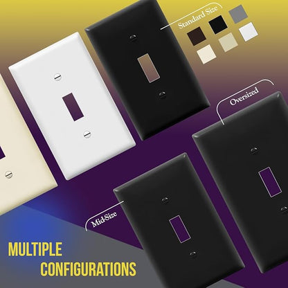 ENERLITES Double Toggle Switch Cover, Two Gang Light Switch Wall Plate, Standard Size 2-Gang 4.5" x 4.5", Unbreakable Polycarbonate Thermoplastic, UL Listed, 8812-BK-5PCS, Black (5 Pack)