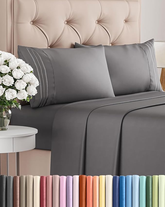 Full Size 4 Piece Sheet Set - Comfy Breathable & Cooling Bed Sheets Set - Hotel Luxury Bedding for Women, Men, Kids, Teens, Boys & Girls - Deep Pockets, Ultra-Soft, Wrinkle Free - Oeko-Tex - Dark Grey