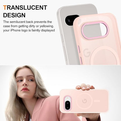 Magnetic for Google Pixel 9a Case, [Military Grade Drop Protection] [Compatible with MagSafe] Shockproof Slim Translucent Matte Anti-Slip for Women Girls Men Case, Pink