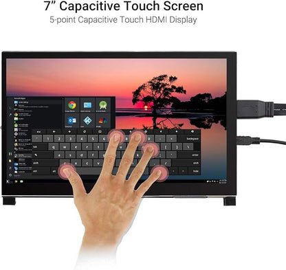 ELECROW 7 Inch Touchscreen Monitor for Raspberry Pi - 1024x600 IPS Capacitive Touch Screen HD Mini LCD Display with Stand Compatible with Raspberry Pi 5/4B/3B+/3B, BB Black, Win11/10/8/7, Driver Free