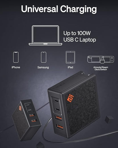 𝐒𝐥𝐢𝐦𝐐 GAN USB C Charger: 100W,96W,87W,85W,67W AC Adapter - 4 Port Fast Compact PD Wall Block - Type-C High Speed Charging Station - Travel Adapter for MacBook,Surface,Lenovo(+ 100W USB-C Cable)