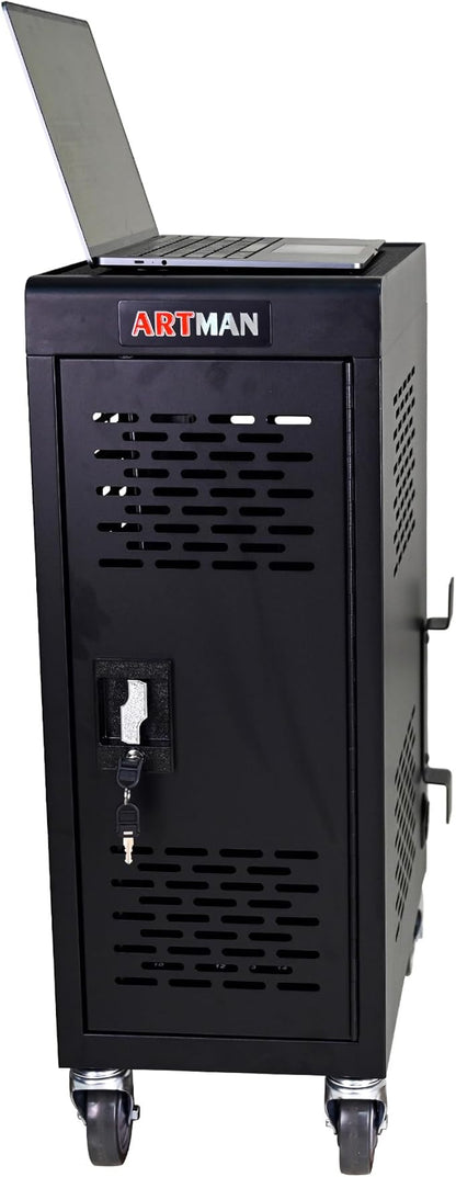 TIOPLY Laptop Charging Cart, 16 Device Tablet Storage Carts for iPad Up to 16.3" Screen Size, Mobile Charging Station for Classroom, with Cord Organizer, Front and Back Access Locking Cabinet Black
