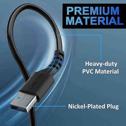 6 ft USB 3.0 Male to Male Cable - Type A, 5Gbps Data Transfer for Hard Drive, Laptop, DVD Player, USB Hub, Monitor, Camera, Set Top Box - Includes 5 Cable Ties