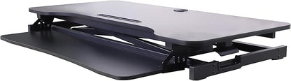 Rocelco 43" Height Adjustable Standing Desk Converter with Premium Dual Monitor Arm Mount - Tall Stand Up Tabletop Riser and Tablet Slot - Computer Workstation - Keyboard Tray - Black (R VADRB-43-MA2)