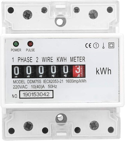 DDM75S Electric Meter, Single Phase 4P Din Rail Energy Meter LED Electricity Power Consumption Wattmeter Energy Meter 10 to 40A