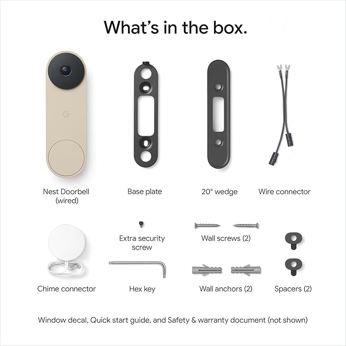 Google Nest Doorbell (Wired, 3rd Gen) - 2K Video and Gemini, Live View, Night Vision, 2-Way Audio - Works with Google Home - 2025 Model - Linen