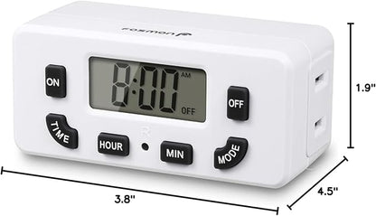 Fosmon Digital Timer for Electrical Outlets, Indoor 24 Hour Light Timer Programmable, Mini Plug in Outlet for Lamps, Fans, Grow Lights, 2 On/Off Programs, 15A/1875W, ETL Listed