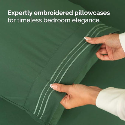 Full XL Bed Sheet Set - 4 Piece Extra Long Extended Full XL Sheets - Ultra-Soft, Breathable & Cooling - Fits 8” to 16" Mattress w/ Deep Pockets - 54" x 80" - Wrinkle & Fade Resistant - Emerald Green