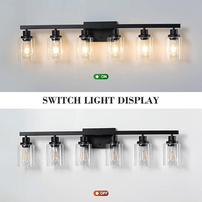 DIKAIDA 6-Light Black Vanity Lights 38'' Modern Bathroom Vanity Lighting Fixtures Above Mirror， Industrial Matte Bathroom Light Fixtures, Bath Wall Light Fixtures, Black Wall Sconces