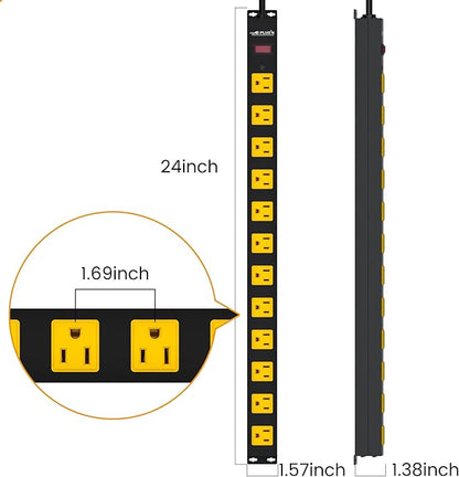 12 Outlet Long Power Strip, 2100 Joules Surge Protector, 6FT Power Cord, Wide Spaced Outlet Power Bar, Overload Protection Switch, Industrial Heavy Duty for Work Bench, Shop, Garage…