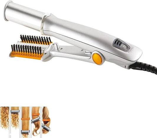 2 in 1 Fast Heating Electric Hair Iron for Hair Styling, Auto-Off Function, with 3 Adjustable Levels, Rotating Roller Curling Wand