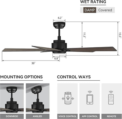 SMAAIR Smart Ceiling Fans with Lights and Remote, 60 Inch Low Profile Ceiling Fan with Dimmable LED Light, 10-Speed Reversible DC Motor Compatible with Alexa/Google Assistant/Siri (Walnut/Light Wood)