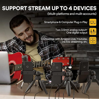 MAONO Podcast Equipment Bundle Audio mixer All-in-One Podcast Production Studio with 3.5mm Microphone for Live Streaming, Recording, PC, Smartphone, DJ MaonoCaster Lite (AU-AM200-S1)
