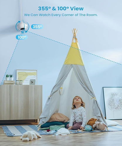 ieGeek 5.5" Baby Monitor,Audio Monitor with 2.5K Ultra HD 2.4G&5Ghz WiFi Camera,Night Light,Face Covering&Cry Detection,Two-Way Talk,Night Vision,Temp&Humidity Sensor,4000mAh Battery,App Control