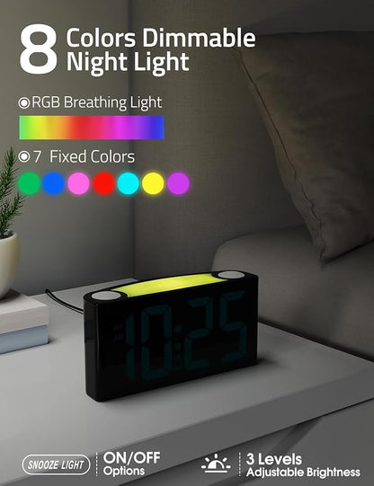 Mesqool Wake Up on Time: Vibrating Alarm Clock with Bed Shaker, Loud Sound & Color Display – USB Charging, 8-Color Light, Battery Backup – Great for Heavy Sleepers, Seniors & Hearing Impaired