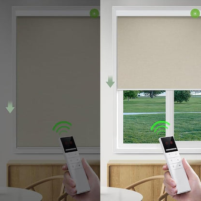 ZSHINE Motorized Blackout Window Blinds Customize Width Remote Control Rechargeable Motor Roller Shades for Windows, Home, Office, Hotel, Club, Restaurant(82026C)…