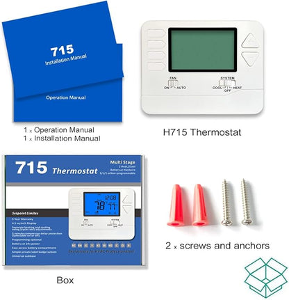 Suuwer 5-1-1 Day Programmable Thermostats for Home 2 Heat/ 2 Cool Conventional Multistage Systems