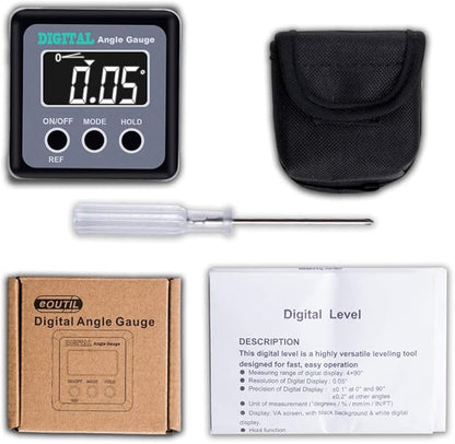 Digital Angle Gauge, eOUTIL Angle Finder Mini Digital Level Protractor Inclinometer with V-Groove Magnetic Base - Cube Level Box for Woodworking, Table Saw, Construction, Machinery, Masonry