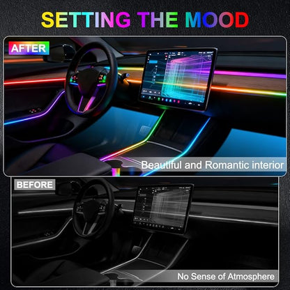 Acrylic Interior Car Ambient Lighting, Interior RGB LED Strip Kit with Music Sync Mode, 55 Inch Length Suitable for Pickup, Trucks, SUV and Large Vehicles (10 in 1)
