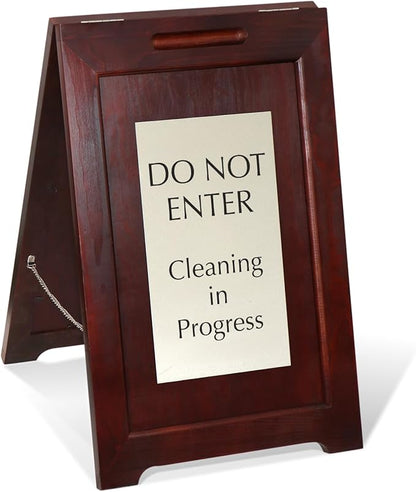 SmartSign Premium 'Do Not Enter Cleaning in Progress' Wooden A-Frame Standing Floor Sign, 2-Sided, 24" x 15", Hardwood Pine Frame, 120 mil Silver ACM Sign, Black on Silver, Made in USA