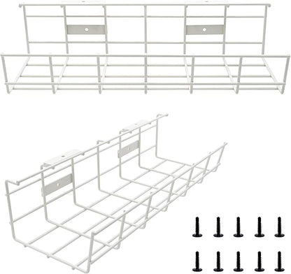 COYACOOL Under Desk Cable Tray - 2 Pack Cable Raceway for Wire Management. Metal Wire Organizer for Office, Studio and Home. Super Sturdy Cord Organizer for Desk - White Cable Management Under Desks